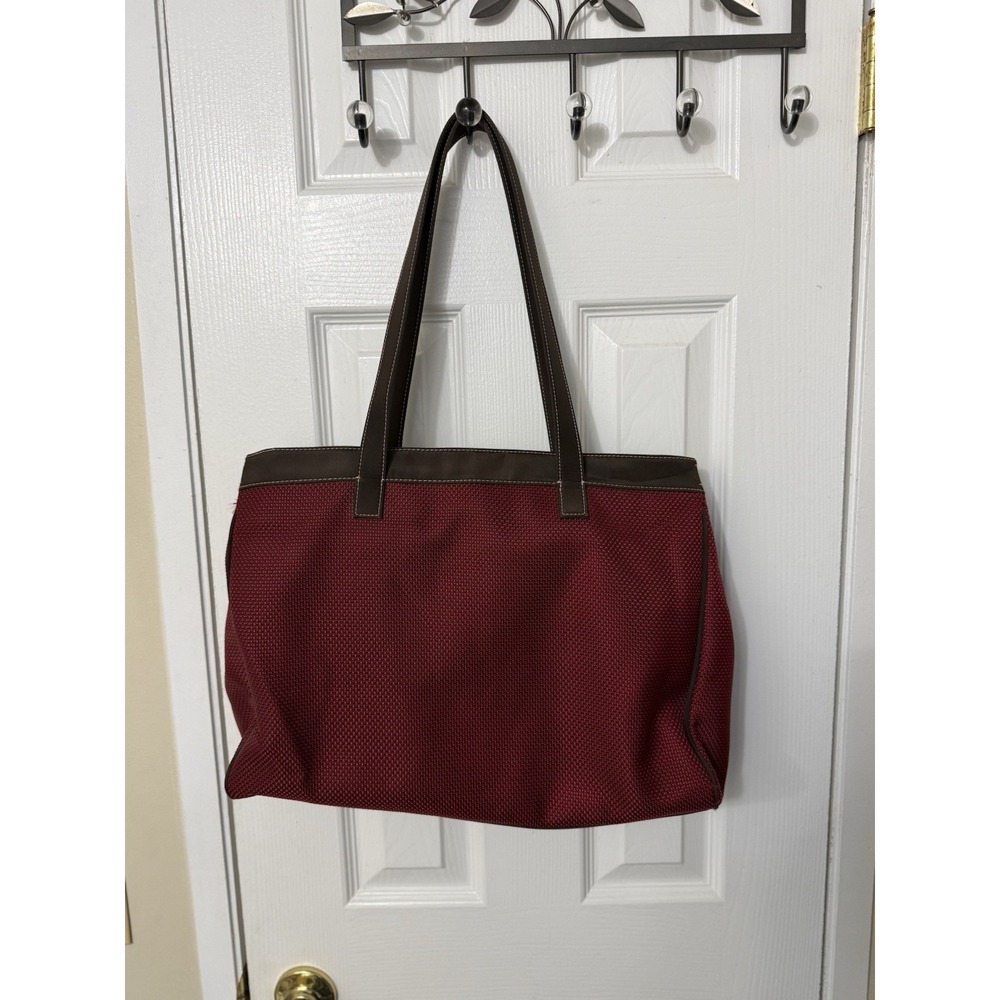 The Sak Burgundy Woven Tote Bag Large Traveler Weekender Leather Trim Purse - Picture 2 of 5